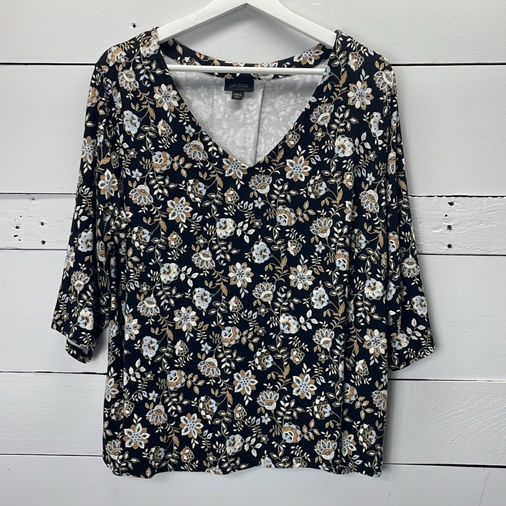 J Jill Wearever Collection 3/4 Sleeve Floral Print Top Size Petite XL - Picture 1 of 6